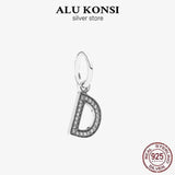 925 Silver Crystal Dangle Alphabet Charm for Bracelet Bangle