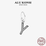 925 Silver Crystal Dangle Alphabet Charm for Bracelet Bangle