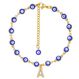 Evil Eye Stainless Steel Initial Anklet for Women, Summer Jewelry