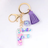 A-Z Initial Keychains Glitter Resin Alphabet Couple Key Ring