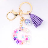 A-Z Initial Keychains Glitter Resin Alphabet Couple Key Ring