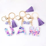 A-Z Initial Keychains Glitter Resin Alphabet Couple Key Ring