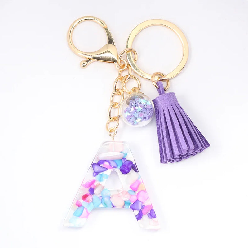 A-Z Initial Keychains Glitter Resin Alphabet Couple Key Ring