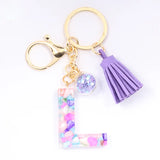 A-Z Initial Keychains Glitter Resin Alphabet Couple Key Ring