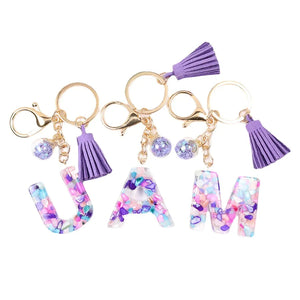 A-Z Initial Keychains Glitter Resin Alphabet Couple Key Ring