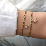 Initial Micro Pave Letter Charm Bracelet Stainless Steel Chain Women Jewelry