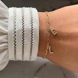 Initial Micro Pave Letter Charm Bracelet Stainless Steel Chain Women Jewelry