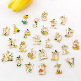 A-Z KC Alloy Enamel Flower Alphabet Letters Charm For Jewelry Making
