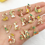 A-Z KC Alloy Enamel Flower Alphabet Letters Charm For Jewelry Making