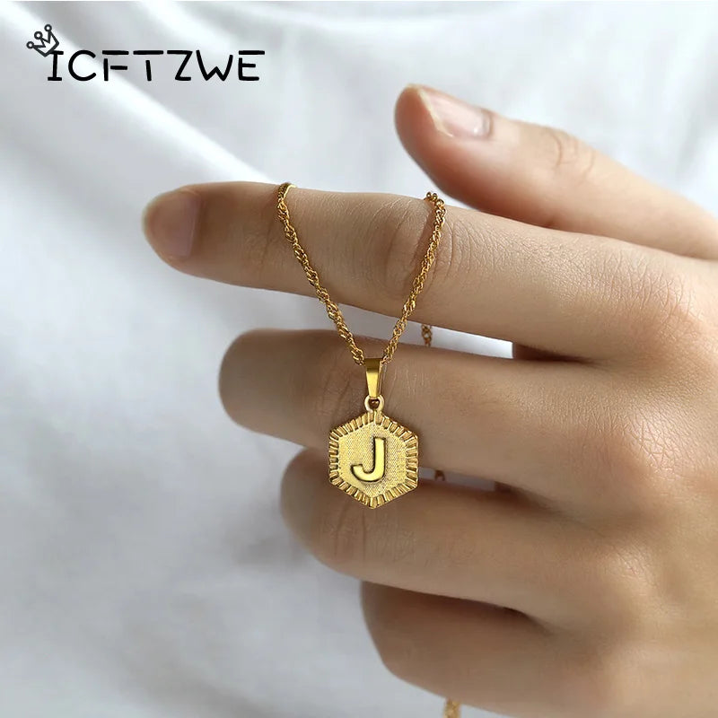 A-Z Letter Necklace Stainless Steel Chain Initial Pendant Necklaces For Women