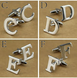 Men's Silver Alphabet Cufflinks A-Z English Letter Brooches with Box