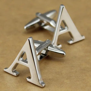 Men's Silver Alphabet Cufflinks A-Z English Letter Brooches with Box