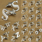 Men's Silver Alphabet Cufflinks A-Z English Letter Brooches with Box