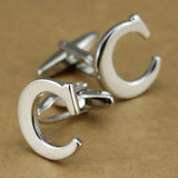Men's Silver Alphabet Cufflinks A-Z English Letter Brooches with Box