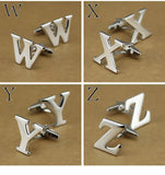 Men's Silver Alphabet Cufflinks A-Z English Letter Brooches with Box