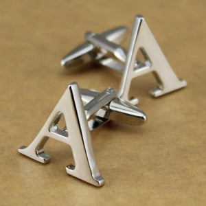 Men's Silver Alphabet Cufflinks A-Z English Letter Brooches with Box