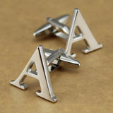 Men's Silver Alphabet Cufflinks A-Z English Letter Brooches with Box