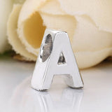 A-Z Smooth Alphabet Crystal Beads Europe 925 Silver Charm Bracelet Bangle DIY