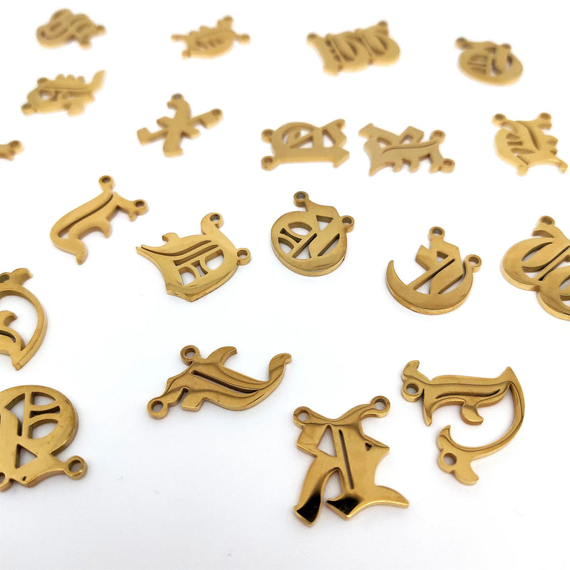 A~Z Stainless Steel Gothic Double Hole Letter Pendant