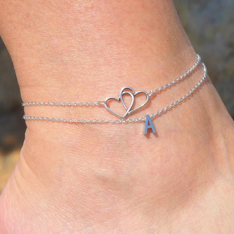 Personalized Stainless Steel Heart Anklet - Beach Foot Jewelry