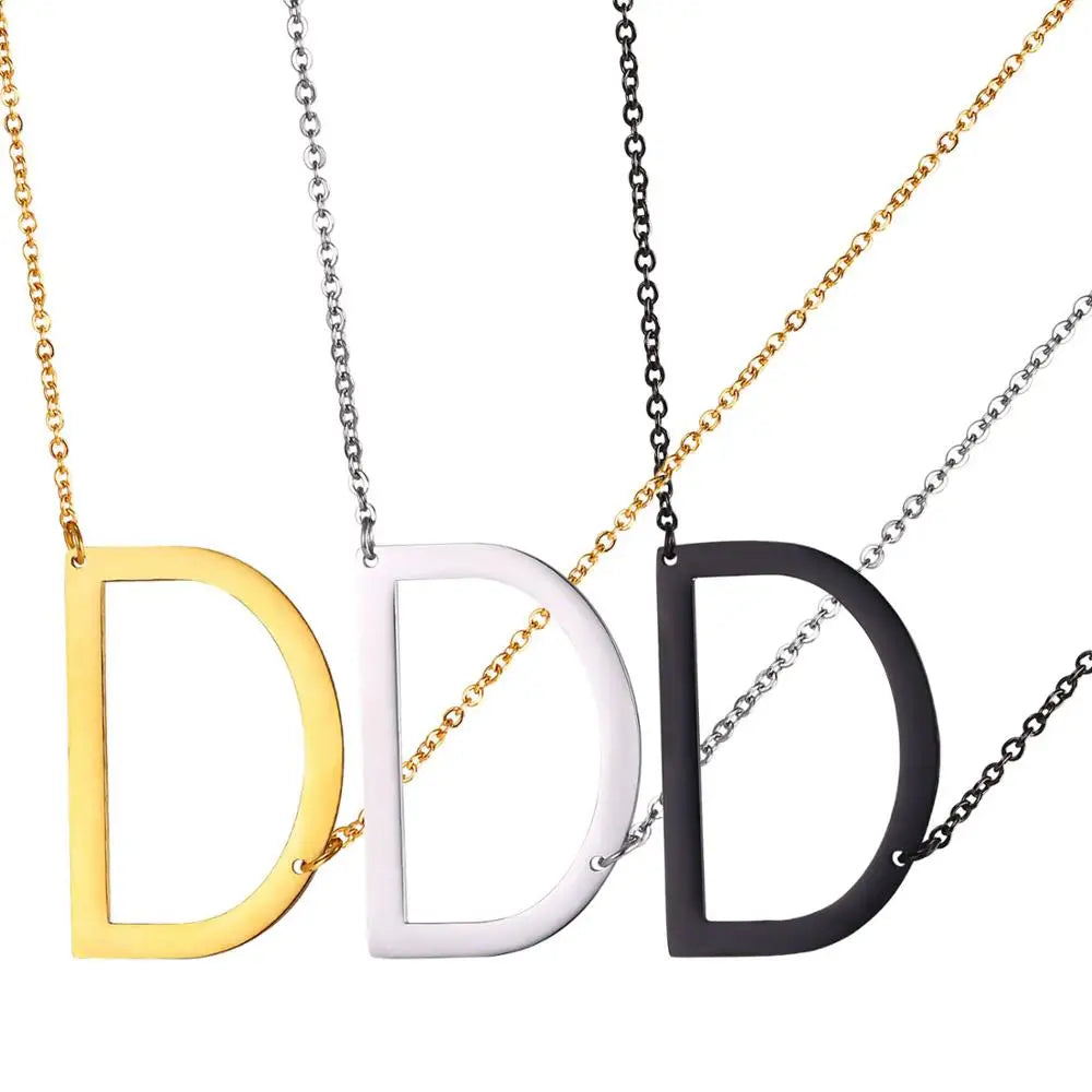 A-Z Large Letters Necklace Stainless Steel Name Pendant Monogram Necklace