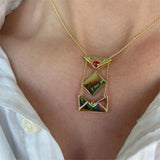 Copper Envelope Necklace with Red Hearts