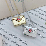 Copper Envelope Necklace with Red Hearts