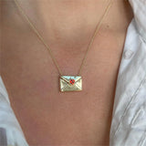 Copper Envelope Necklace with Red Hearts