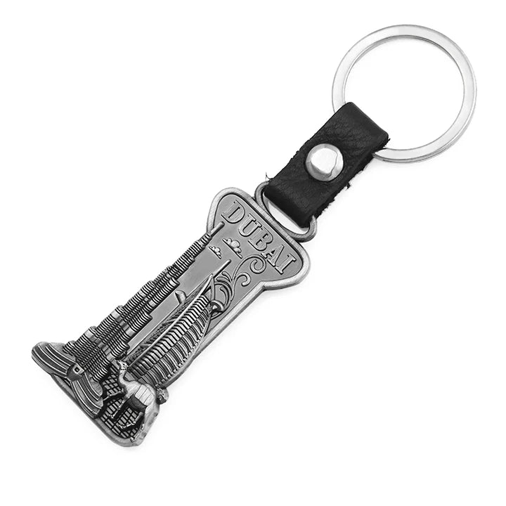 Dubai Landmark Engraved Double Key Buckle in Silver