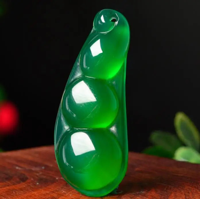 Natural Green Chalcedony Safe Bean Pendant