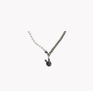 Rabbit Pendant Half Pearl Half Plain Chain Necklace