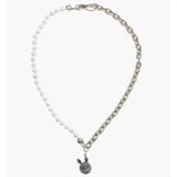 Rabbit Pendant Half Pearl Half Plain Chain Necklace