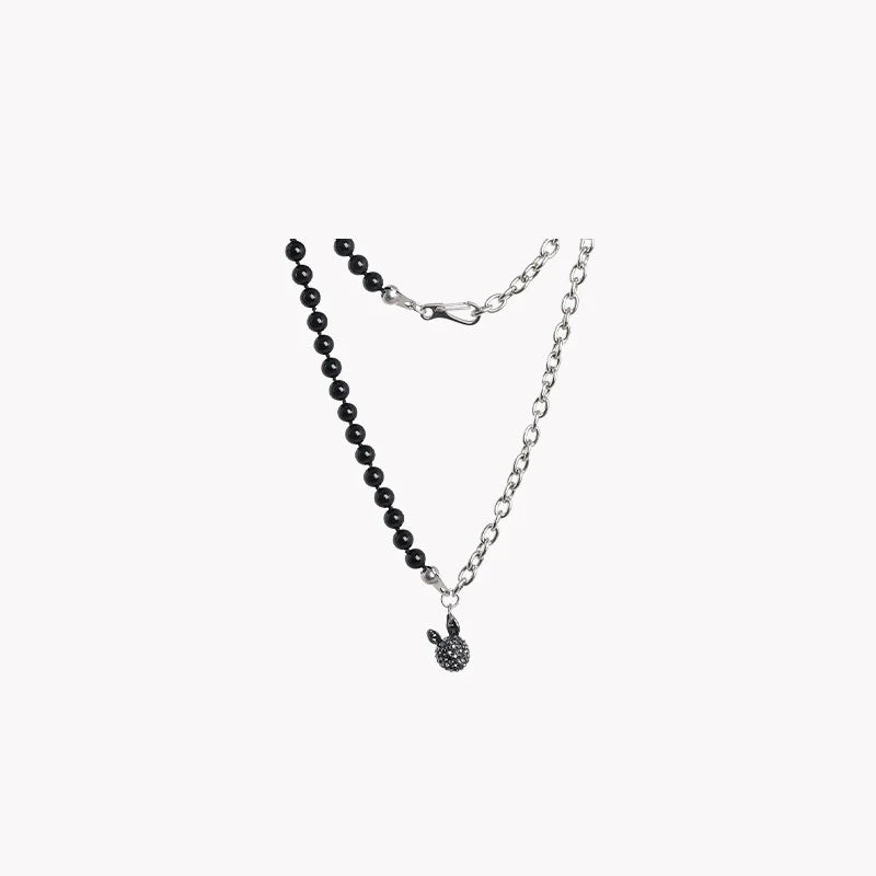 Rabbit Pendant Half Pearl Half Plain Chain Necklace