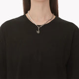 Rabbit Pendant Half Pearl Half Plain Chain Necklace