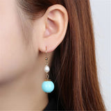 Turquoise Pearl Gemstone Earrings 18K Ear hook Aurora