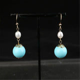 Turquoise Pearl Gemstone Earrings 18K Ear hook Aurora