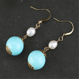 Turquoise Pearl Gemstone Earrings 18K Ear hook Aurora