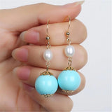 Turquoise Pearl Gemstone Earrings 18K Ear hook Aurora