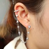 925 Sterling Silver CZ Link Chain Earrings