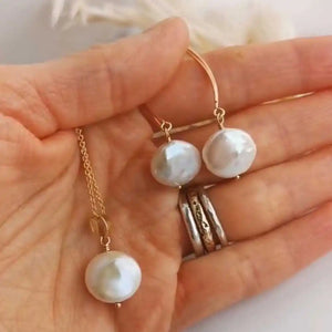 Baroque Freshwater Coin Pearl Necklace & Earrings Set