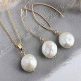 Baroque Freshwater Coin Pearl Necklace & Earrings Set