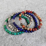 Set of 4 High 6mm Gem Stone Beads Bracelet, Lapis Lazuli/Dalmation Beads