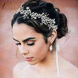 Leaf Bridal Headpiece Wedding Tiara Pearl Headband Headdress