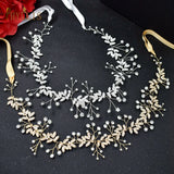 Leaf Bridal Headpiece Wedding Tiara Pearl Headband Headdress