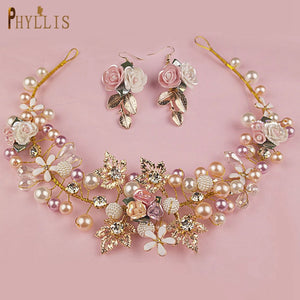 Golden Flower Wedding Headband Bridal Headpiece Set