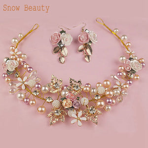 Golden Flower Wedding Headband Bridal Headpiece Set