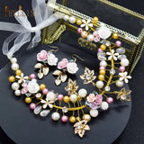 Golden Flower Wedding Headband Bridal Headpiece Set