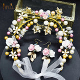 Golden Flower Wedding Headband Bridal Headpiece Set