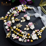 Golden Flower Wedding Headband Bridal Headpiece Set