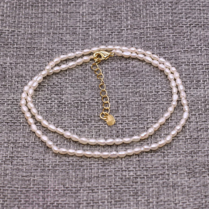 Freshwater Pearl Necklace Chokers Rice Shape Natural Pearls Beads Jewelry